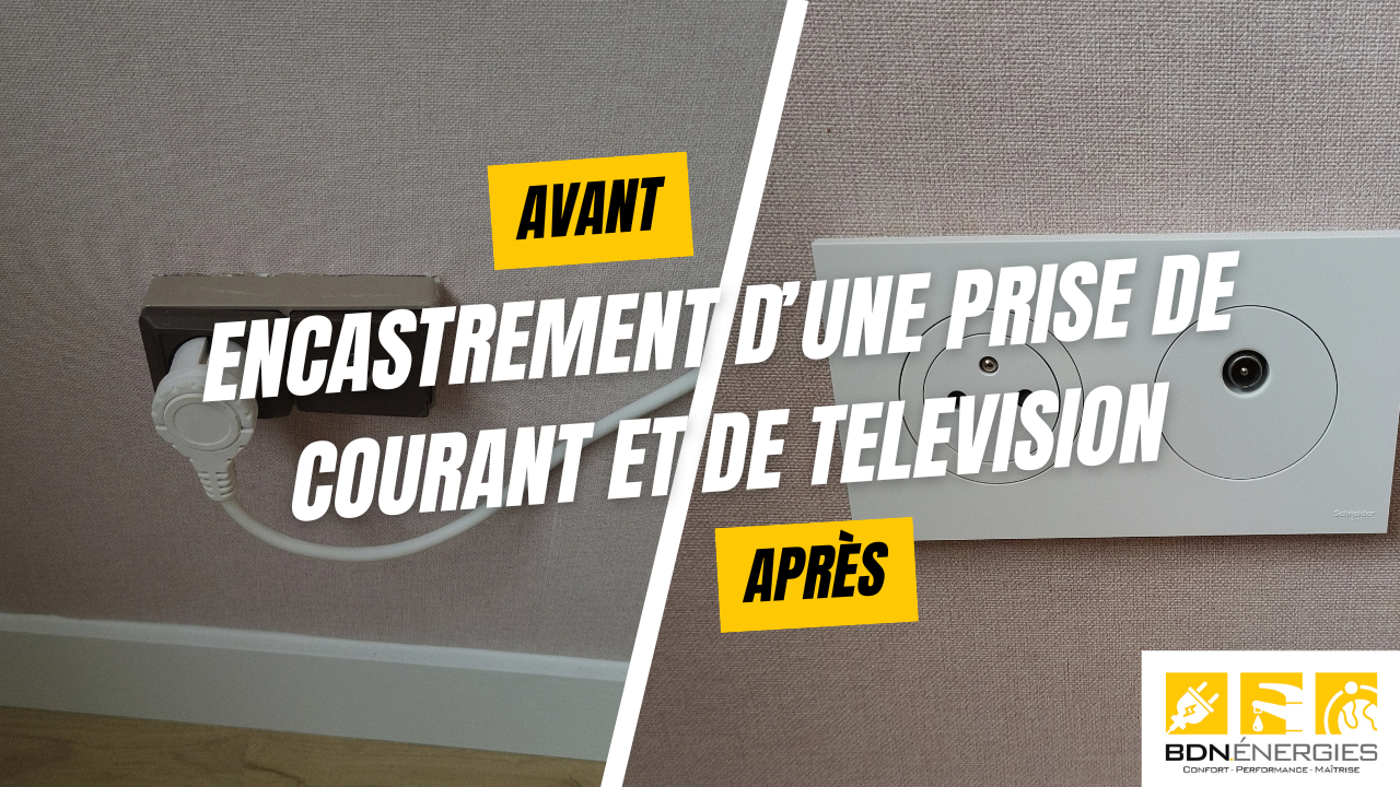 Encastrement d'une prise électrique et télévision à Tréogat